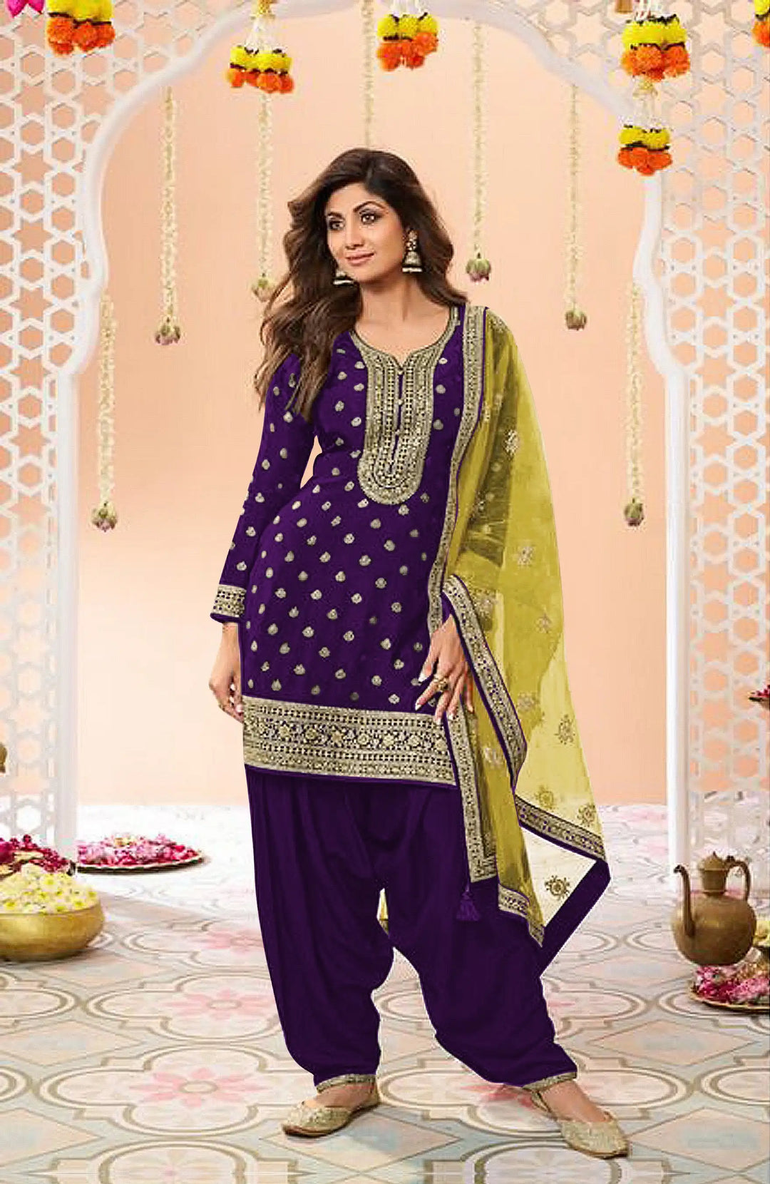 Designer  Jacquard Silk Patiala Suit with Embroidery Work