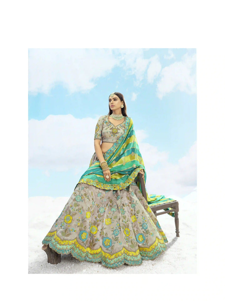 Gray Silk Designer Lehenga Choli with Georgette Dupatta for Wedding