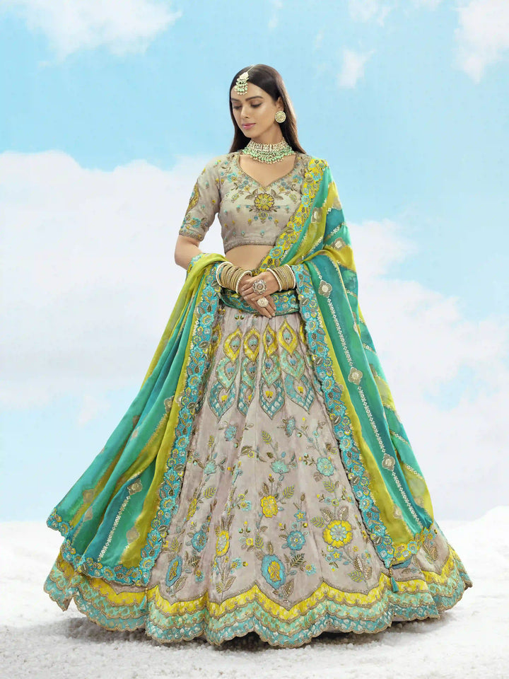 Gray Silk Designer Lehenga Choli with Georgette Dupatta for Wedding