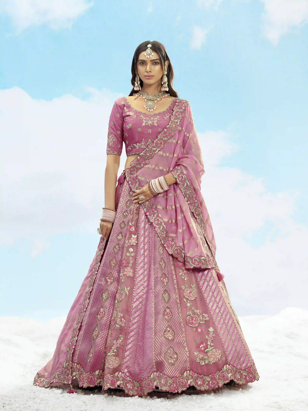 Designer Silk Lehenga Choli with Embroidery and Stone work for Weddings