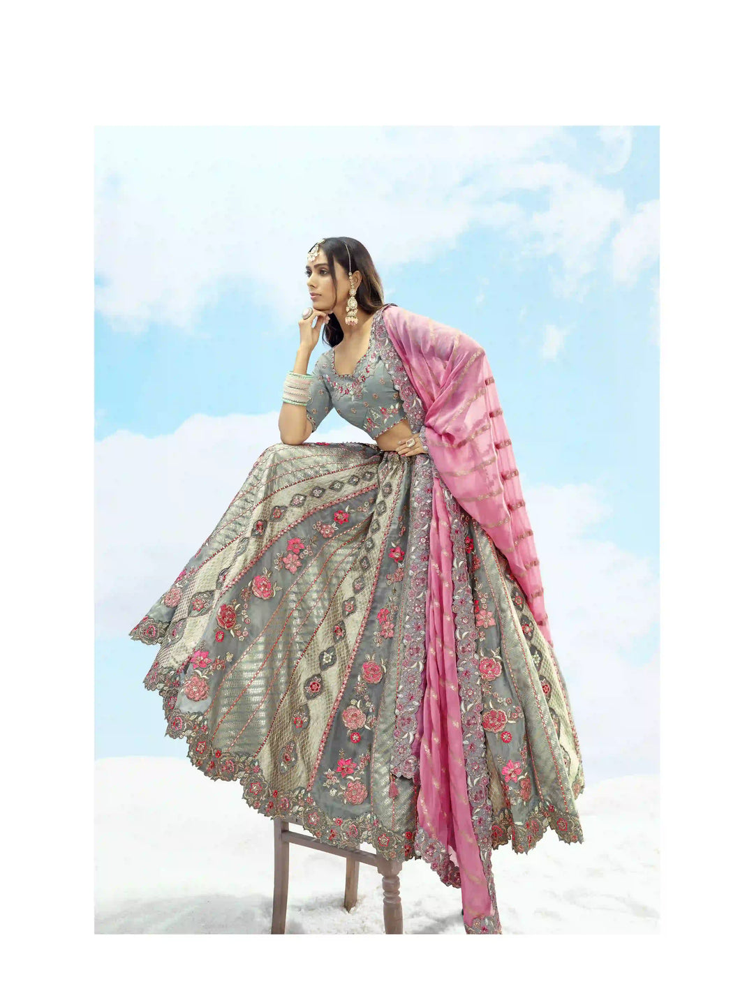 Designer Silk Lehenga Choli with Embroidery and Stone work for Weddings