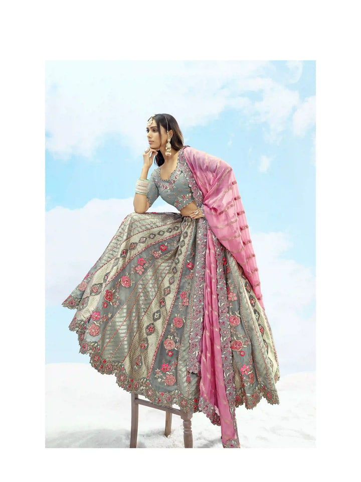 Designer Silk Lehenga Choli with Embroidery and Stone work for Weddings