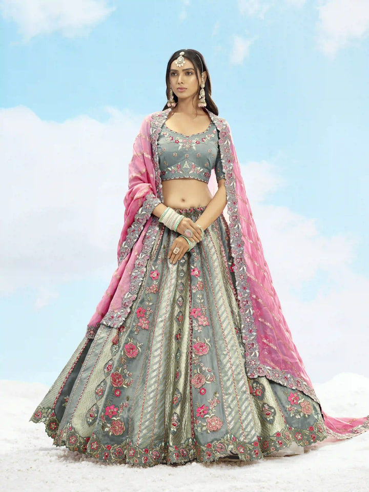 Designer Silk Lehenga Choli with Embroidery and Stone work for Weddings