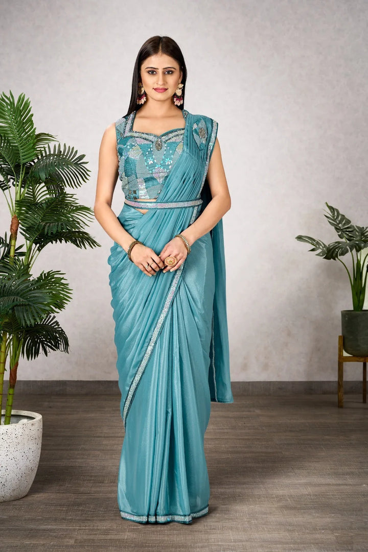 Shine Bright in this Designer Shimmer Georgette Saree