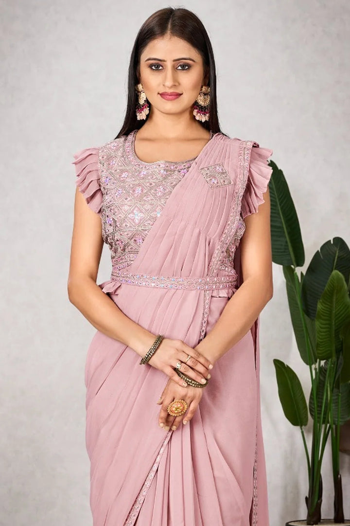 Elegant Pink Shimmer Saree for Parties & Weddings