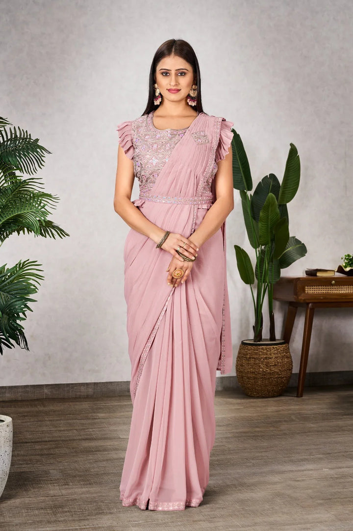 Elegant Pink Shimmer Saree for Parties & Weddings
