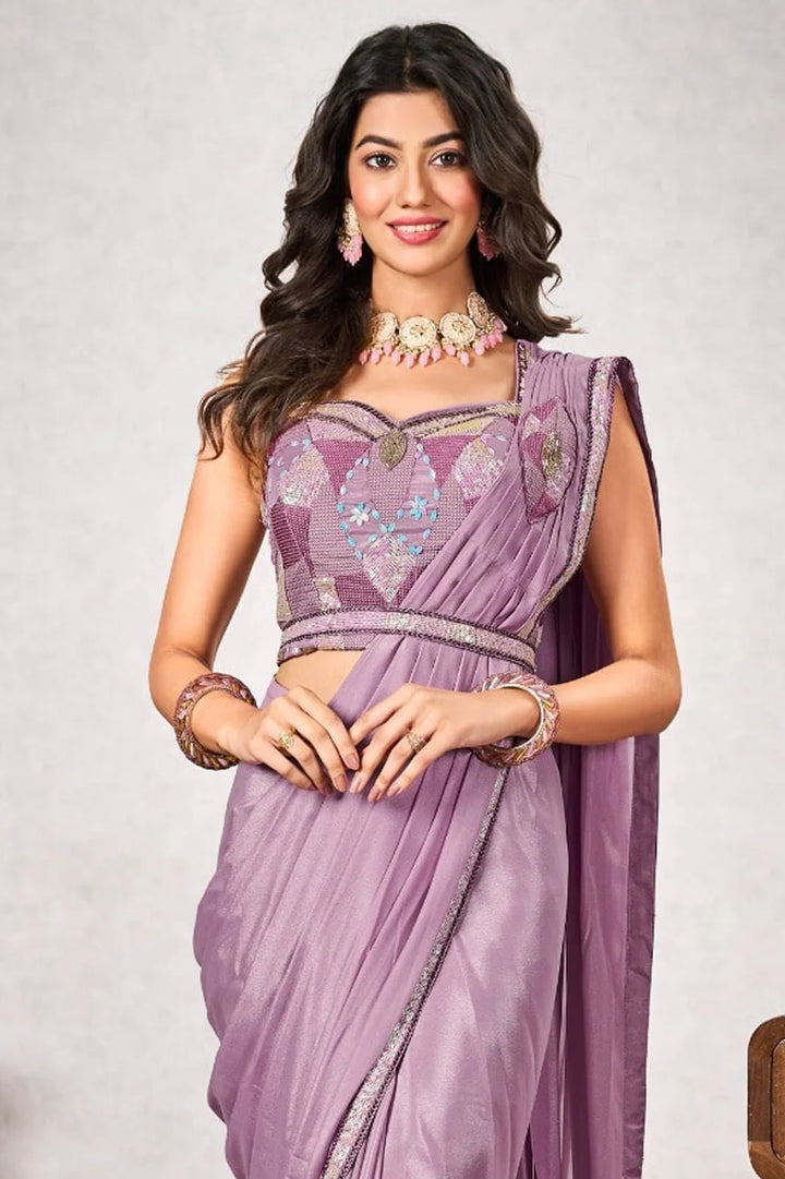 Mauve Magic: Shimmer Georgette Saree with Exquisite Blouse Work