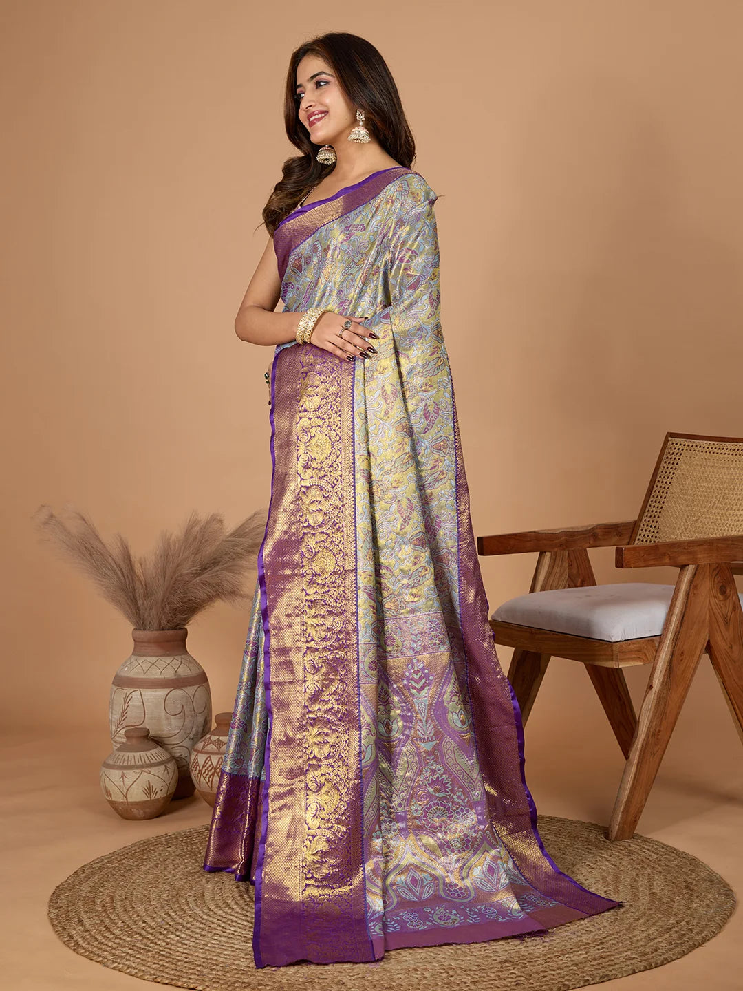 Beautiful Gray Soft Silk Saree with Heavy Jari Work Blouse