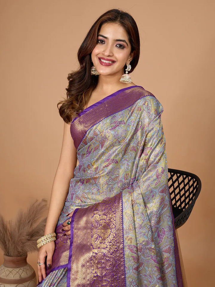 Beautiful Gray Soft Silk Saree with Heavy Jari Work Blouse