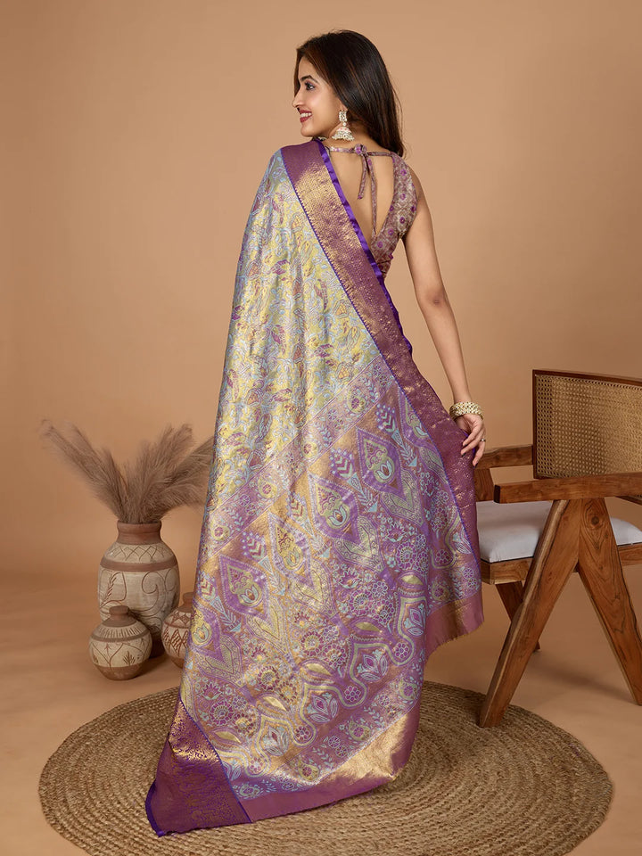 Beautiful Gray Soft Silk Saree with Heavy Jari Work Blouse