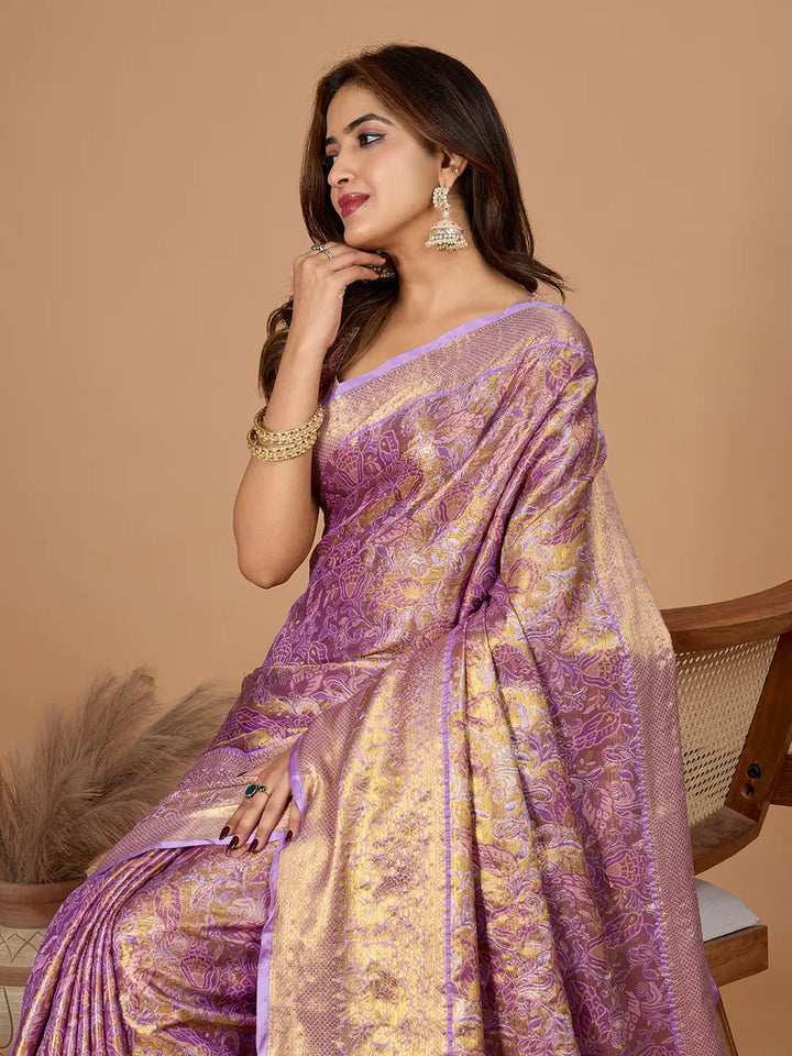 Soft Silk Purple Saree with Intricate Jari Weaving