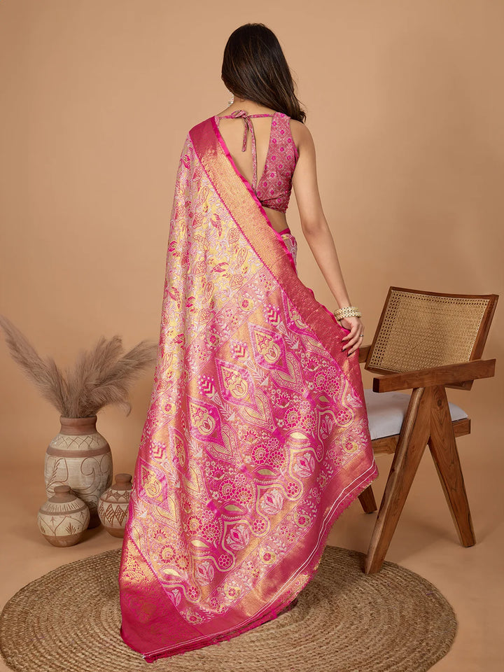 Luxurious Rani Pink Silk Saree With Heavy Jari Designer Touch