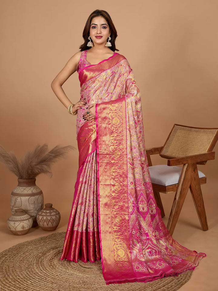 Luxurious Rani Pink Silk Saree With Heavy Jari Designer Touch