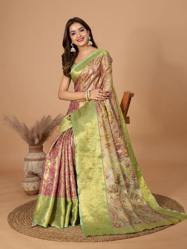 Pista Green Soft Silk Saree with Heavy Jari Designer Work
