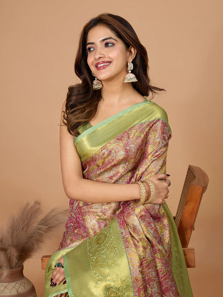 Pista Green Soft Silk Saree with Heavy Jari Designer Work