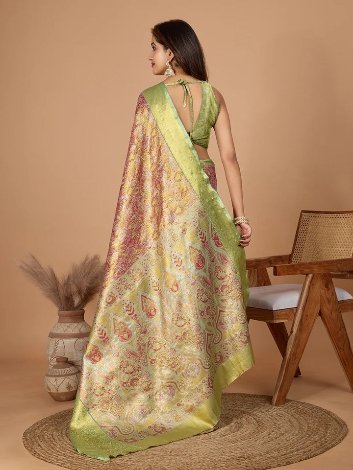 Pista Green Soft Silk Saree with Heavy Jari Designer Work