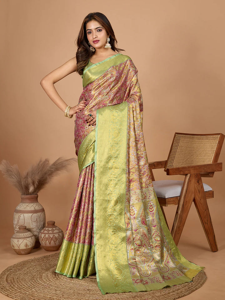 Pista Green Soft Silk Saree with Heavy Jari Designer Work