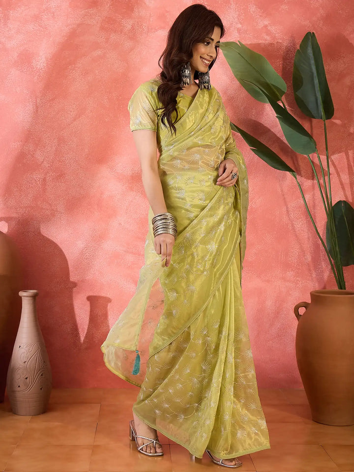 Fashion-Forward Twill Net Saree with Embroidered Finish