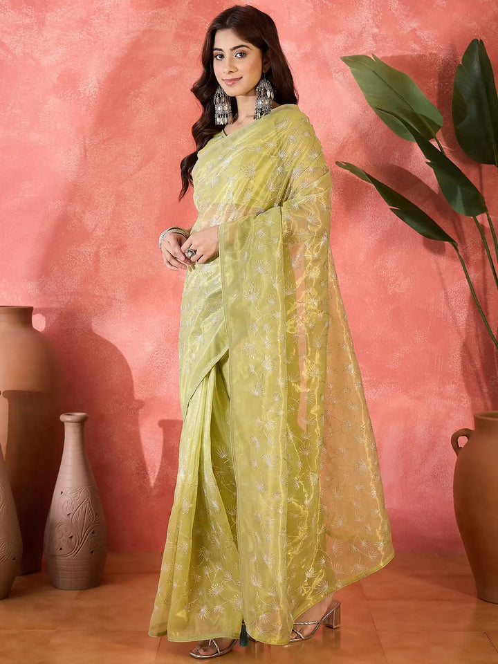 Fashion-Forward Twill Net Saree with Embroidered Finish