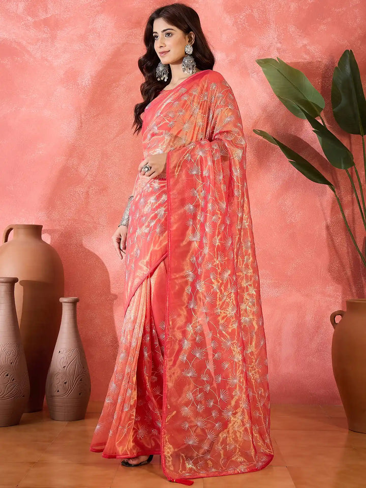 Fashion-Forward Twill Net Saree with Embroidered Finish