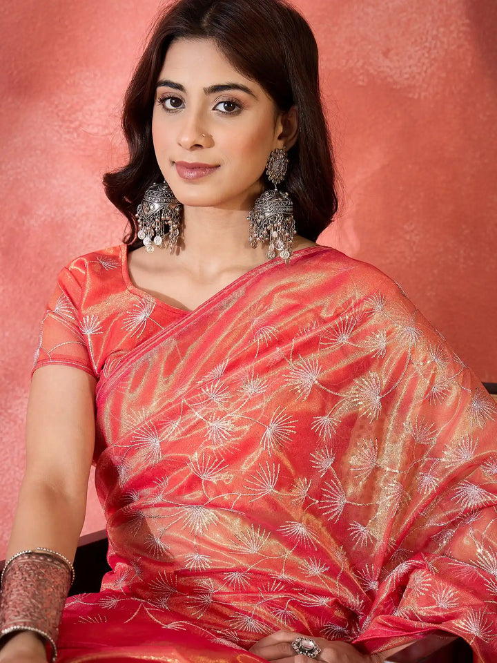Fashion-Forward Twill Net Saree with Embroidered Finish