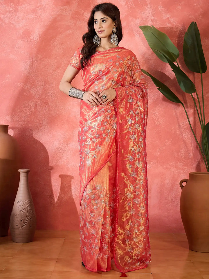 Fashion-Forward Twill Net Saree with Embroidered Finish