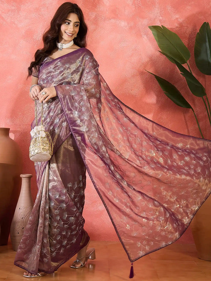 Fashion-Forward Twill Net Saree with Embroidered Finish