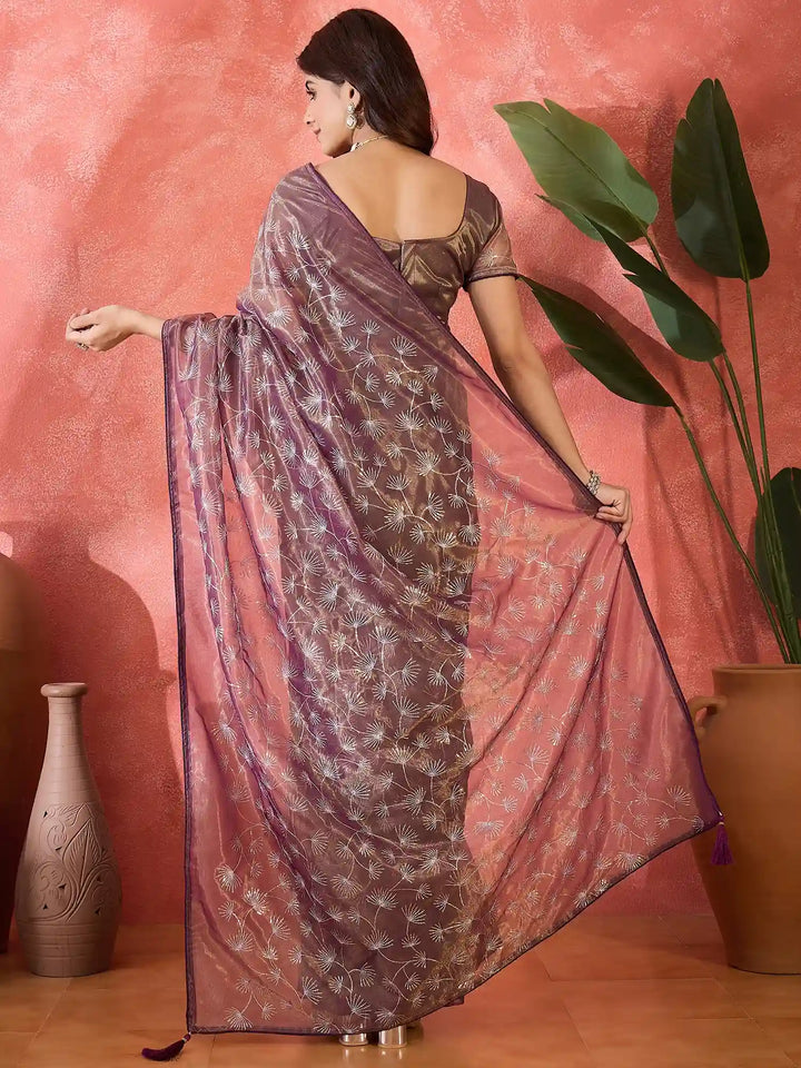 Fashion-Forward Twill Net Saree with Embroidered Finish