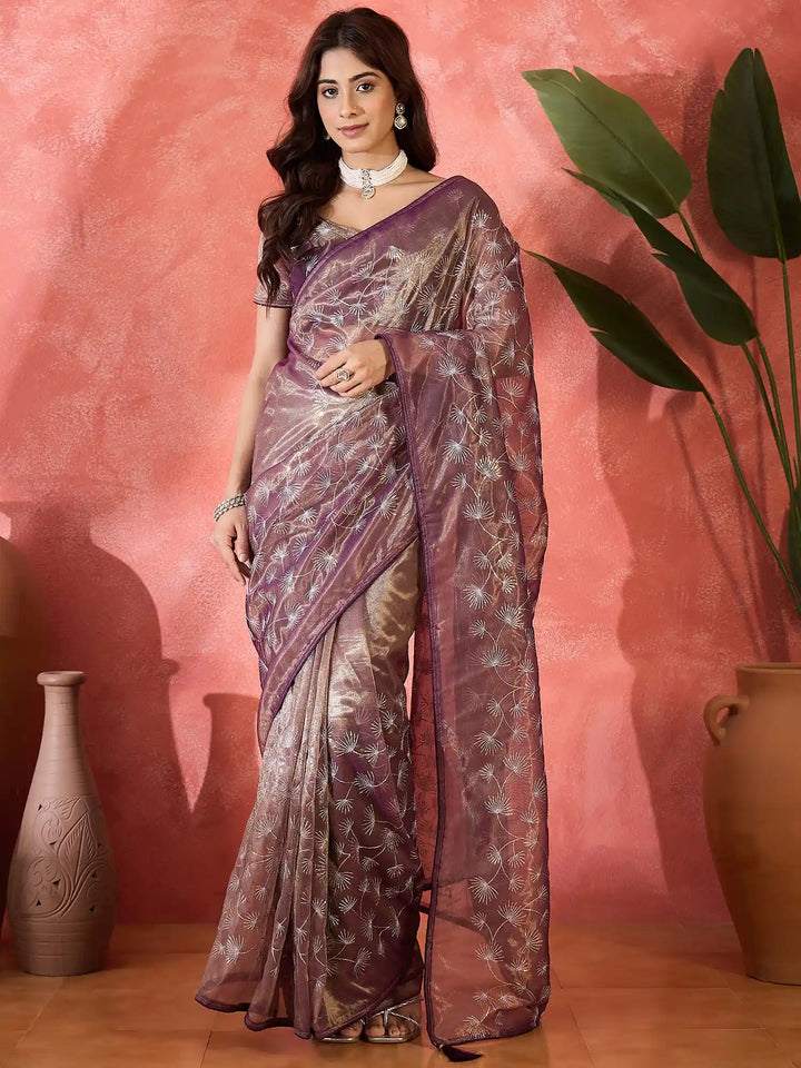 Fashion-Forward Twill Net Saree with Embroidered Finish