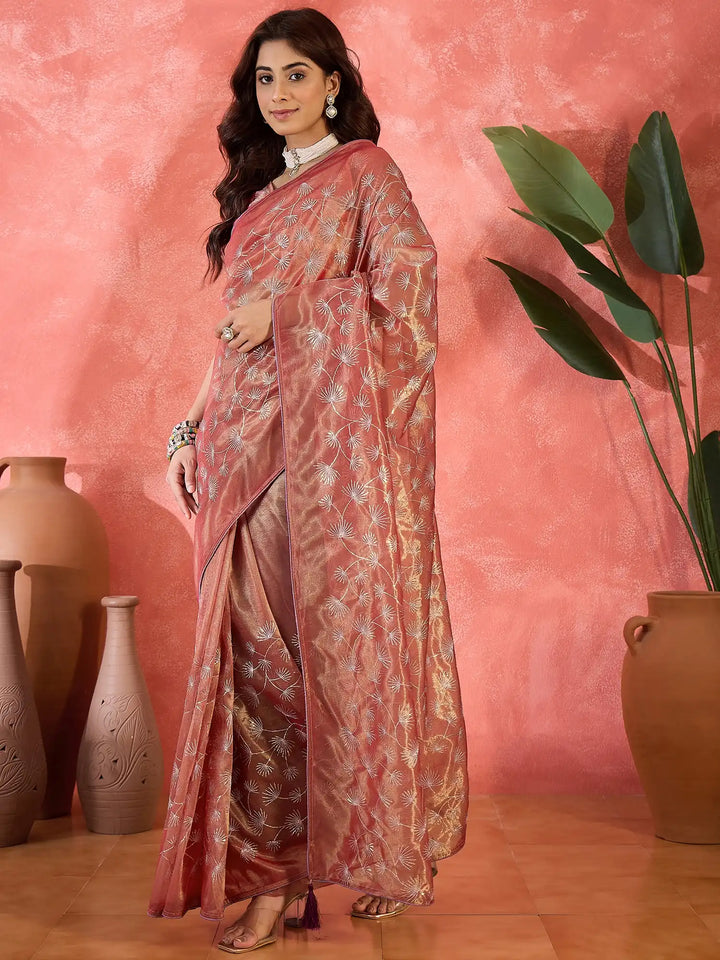 Fashion-Forward Twill Net Saree with Embroidered Finish