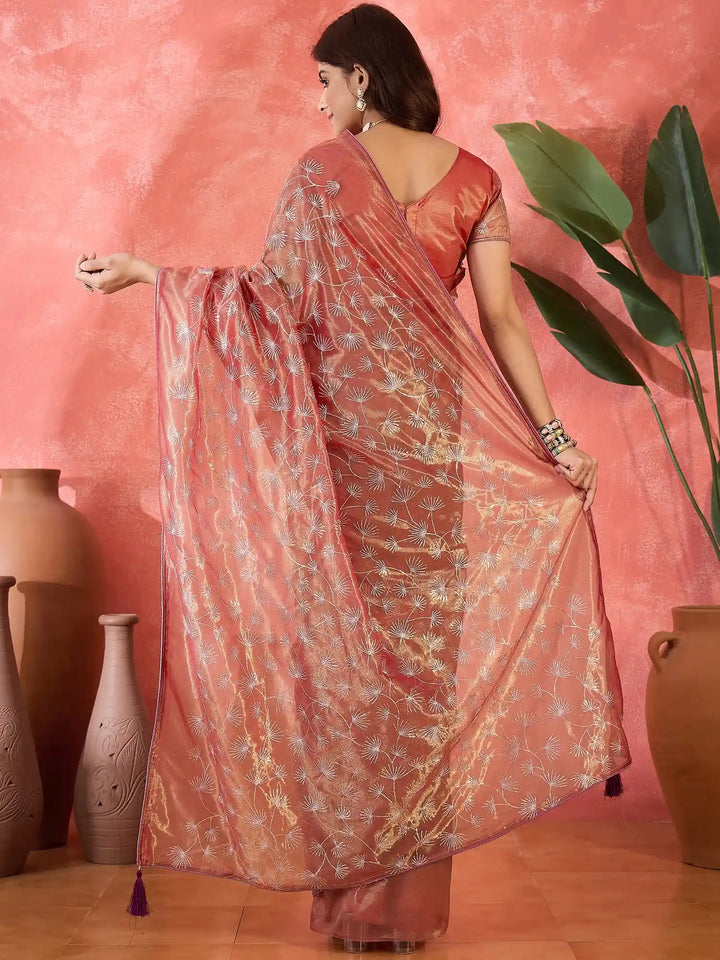 Fashion-Forward Twill Net Saree with Embroidered Finish