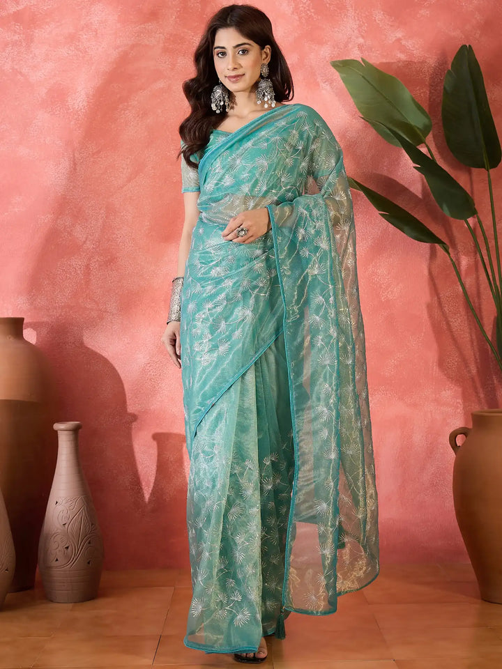 Fashion-Forward Twill Net Saree with Embroidered Finish