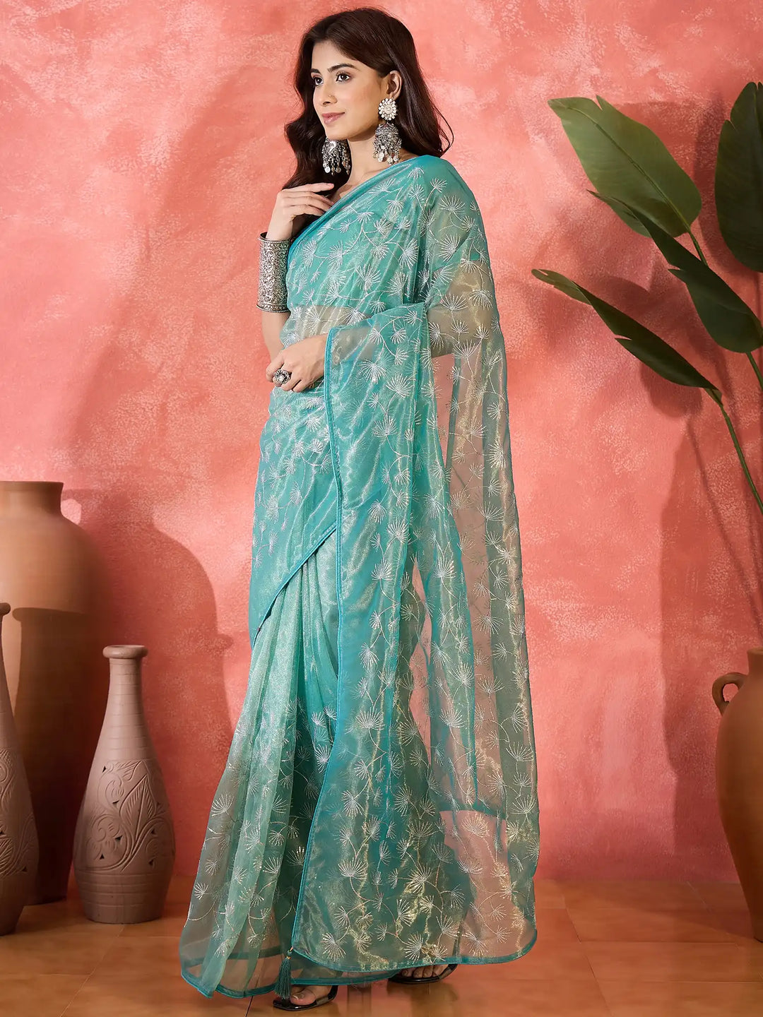 Fashion-Forward Twill Net Saree with Embroidered Finish