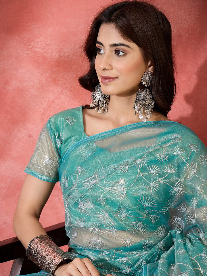 Fashion-Forward Twill Net Saree with Embroidered Finish