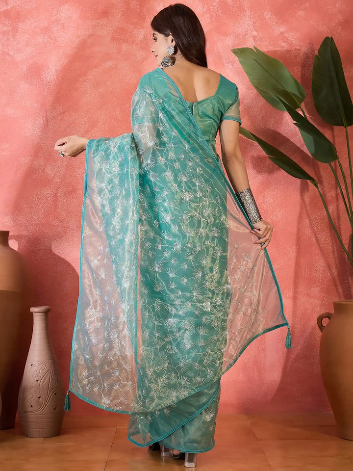 Fashion-Forward Twill Net Saree with Embroidered Finish