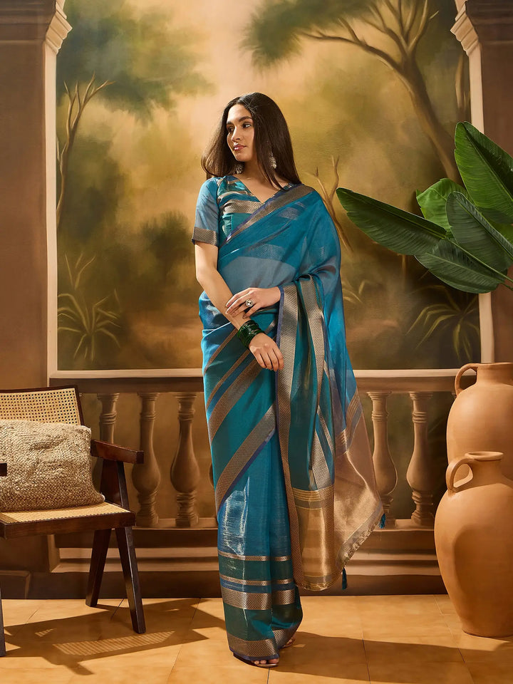 Premium Organza Saree with Stylish Wevon Work Blouse