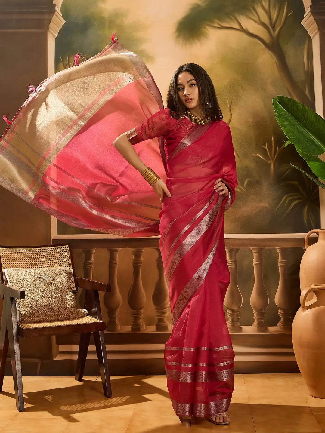 Premium Organza Saree with Stylish Wevon Work Blouse
