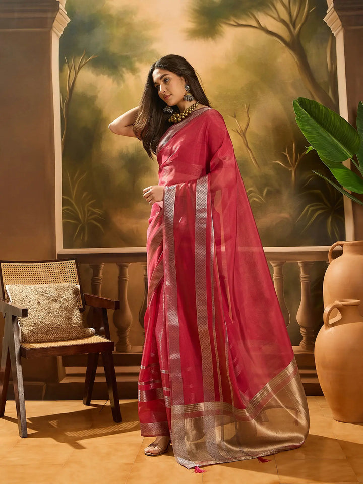 Premium Organza Saree with Stylish Wevon Work Blouse