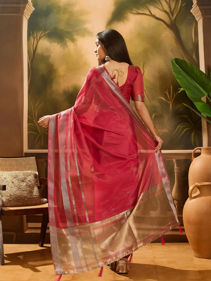 Premium Organza Saree with Stylish Wevon Work Blouse