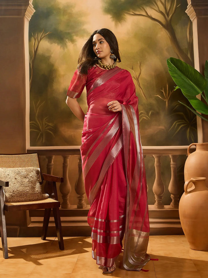 Premium Organza Saree with Stylish Wevon Work Blouse