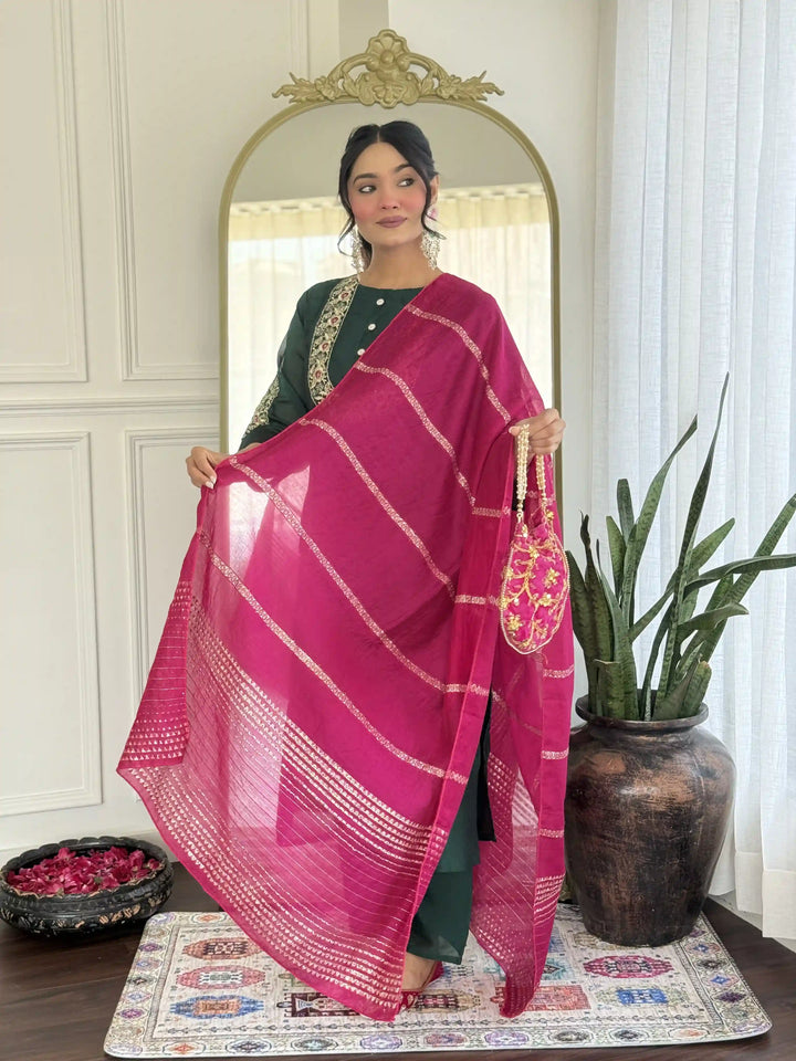 Stylish Party Wear Suit with Chanderi Dupatta & Silk Fabric