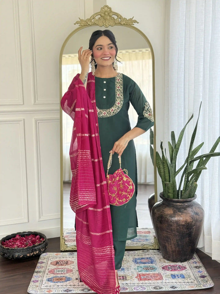 Stylish Party Wear Suit with Chanderi Dupatta & Silk Fabric