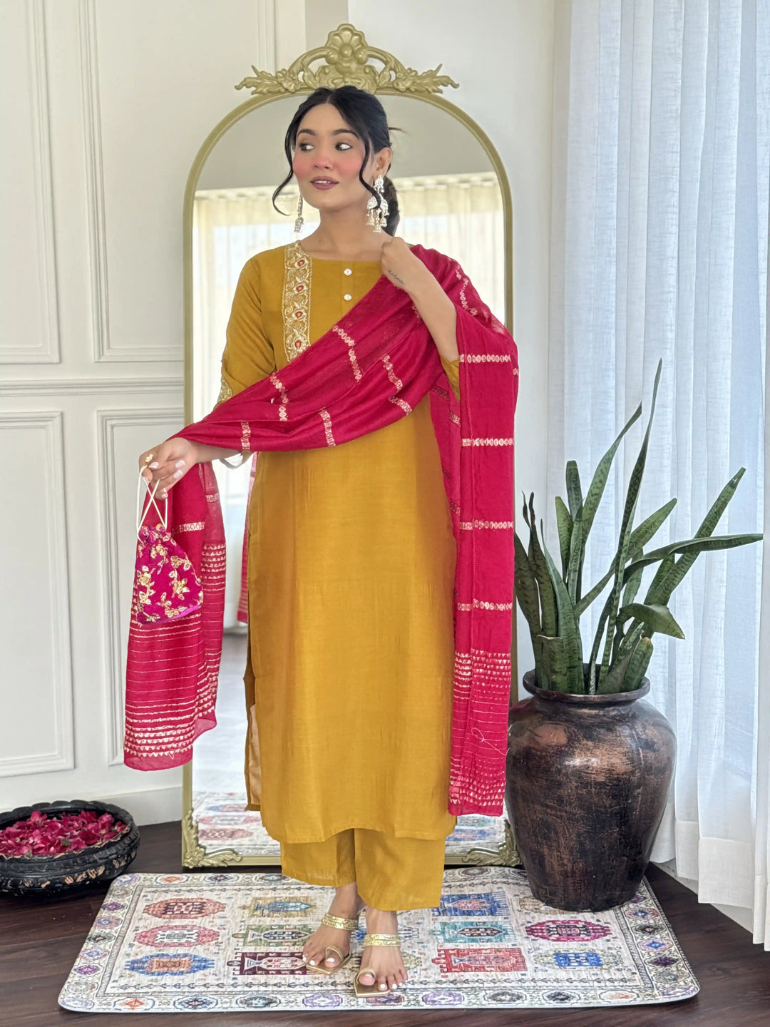 Stylish Party Wear Suit with Chanderi Dupatta & Silk Fabric