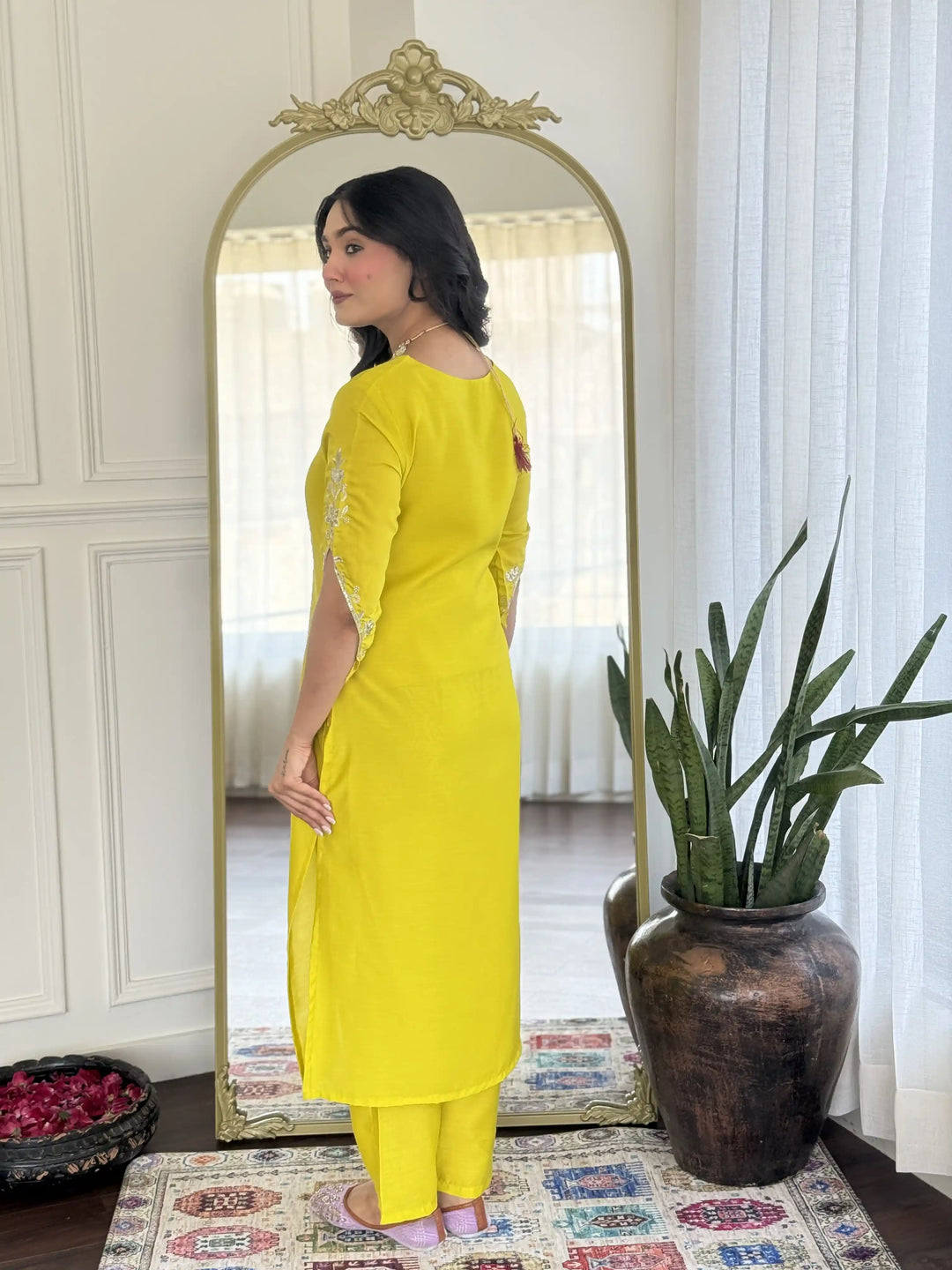 Elegant Lemon Viscose Chanderi Salwar Kameez with Dupatta