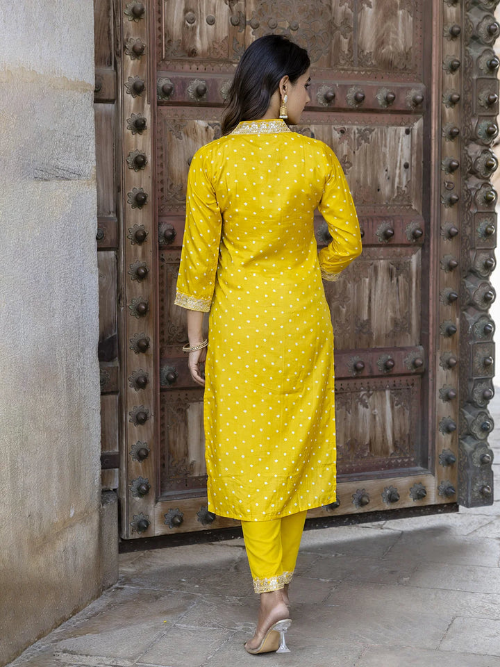 Chic Embroidered Vichitra Silk Suit with Printed Dupatta