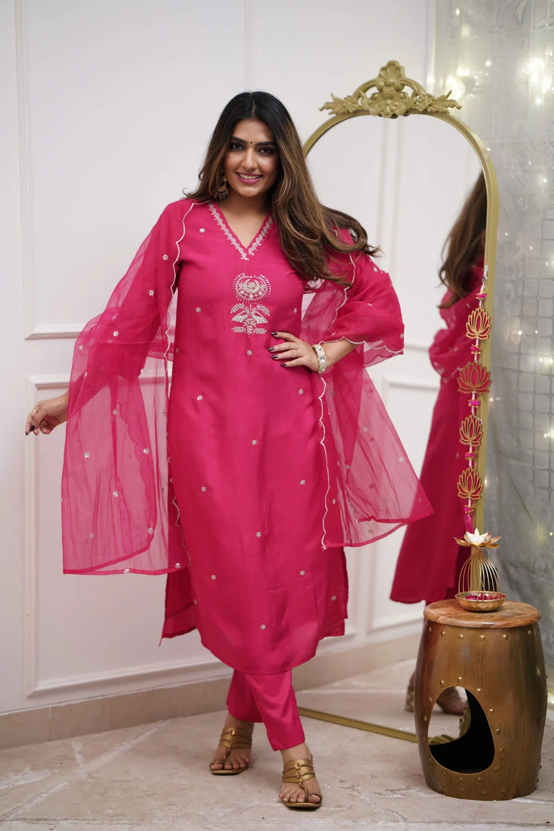 Ethnic Chanderi Suit with Organza Dupatta & Fine Work