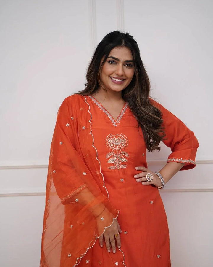 Ethnic Chanderi Suit with Organza Dupatta & Fine Work