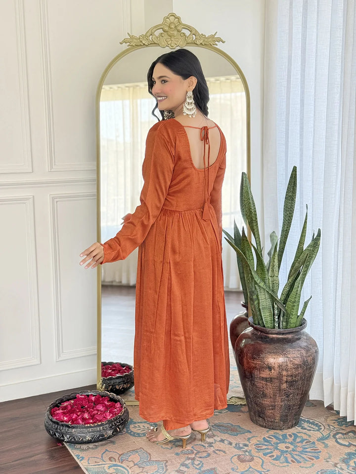 Fairy Orange Vichitra Silk Salwar Kameez with Chinon Dupatta