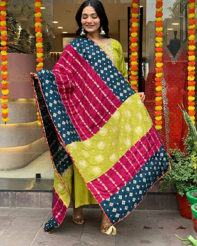 Radiant Pista Green Suit with Jacquard Dupatta & Embroidery