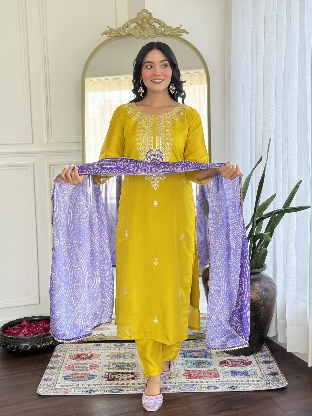 Stunning Vichitra Silk Salwar Kameez with Chinon Dupatta